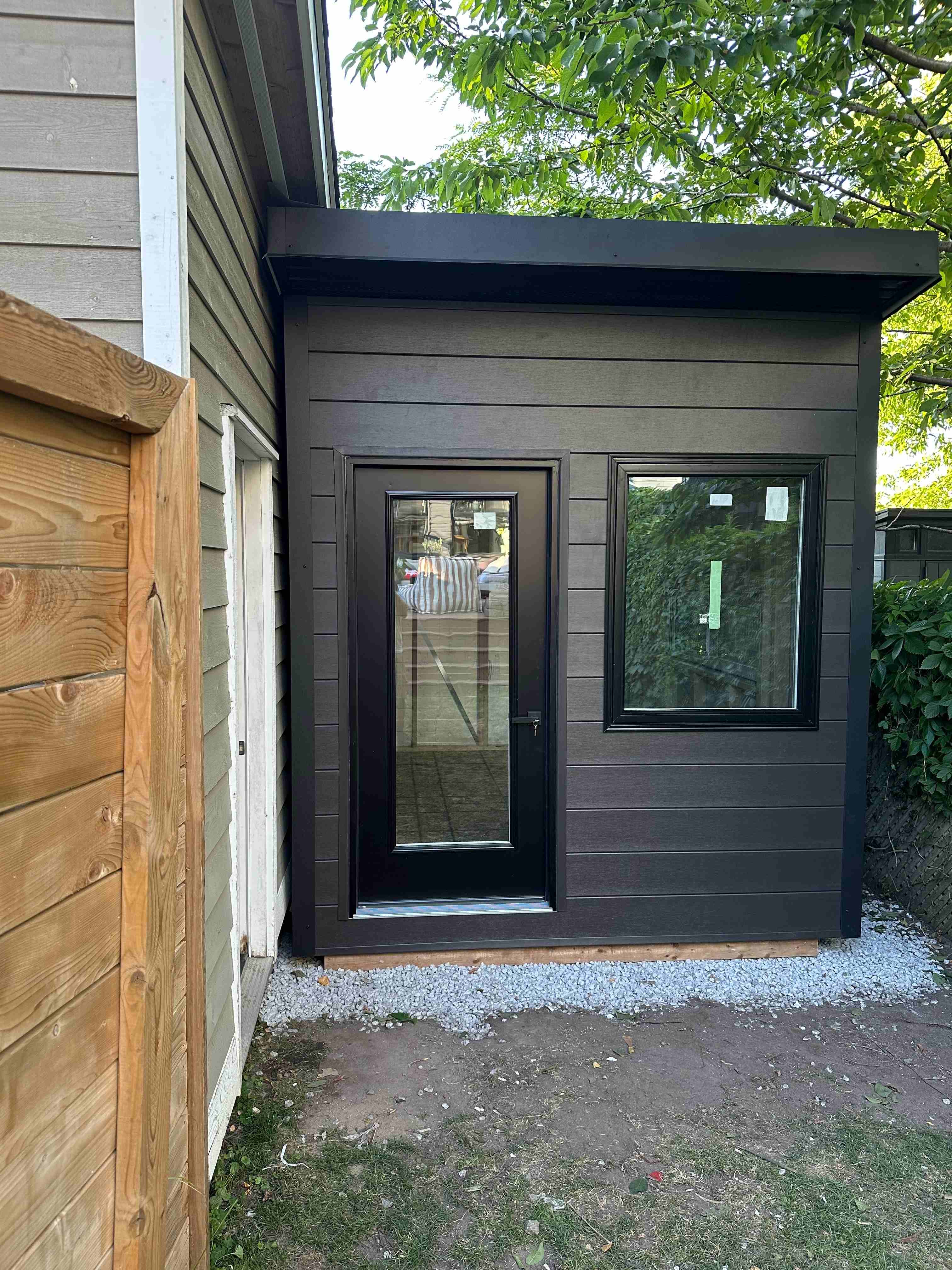 12x8 Modern Backyard Office Studio with vinyl and metal siding in Scarborough