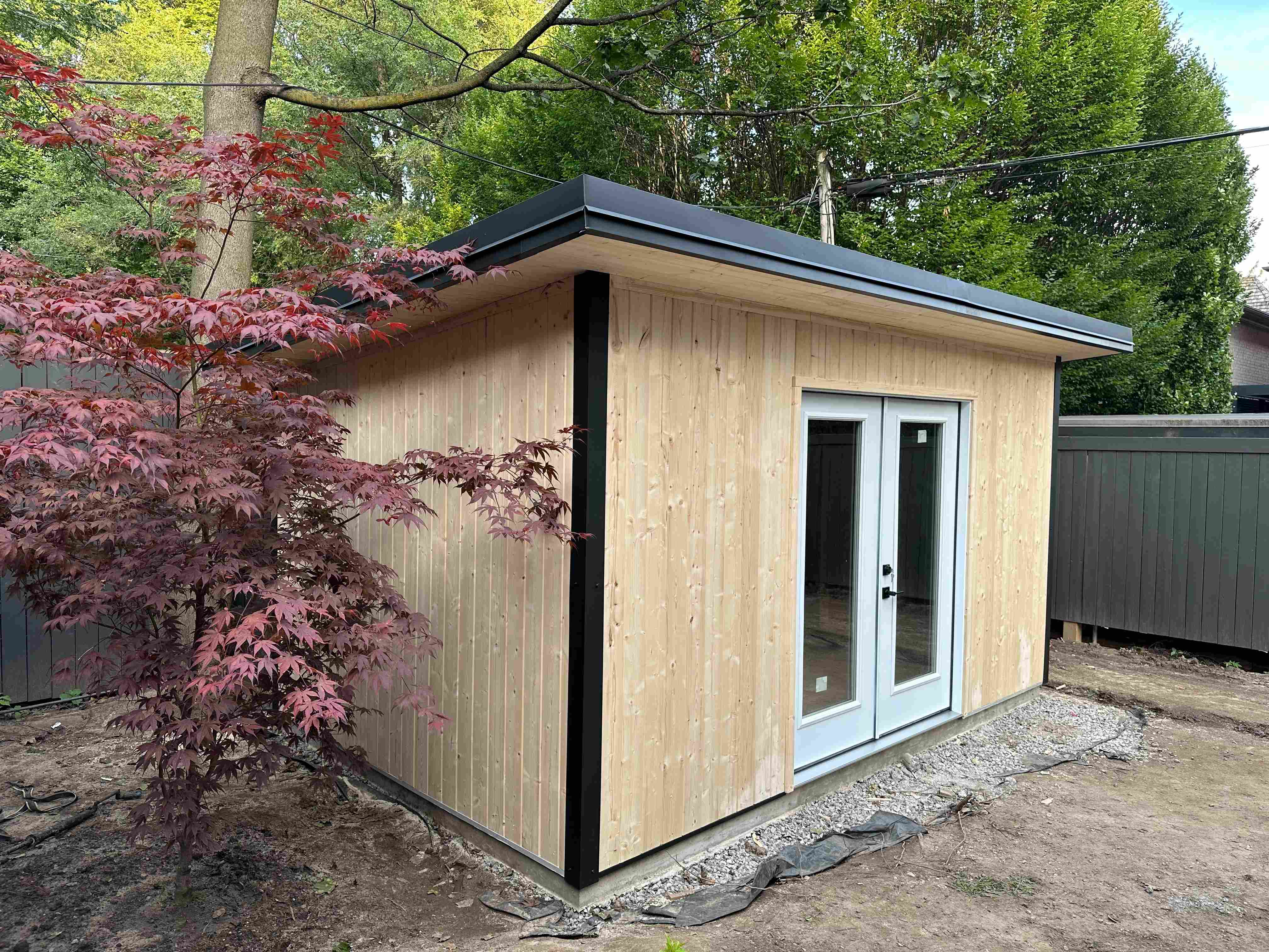 15x10 Backyard Shed with French doors and black Ebony trim, front view, Toronto Ontario