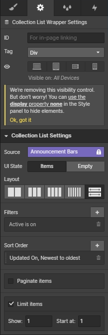 Configuring the Alert Bar Collection