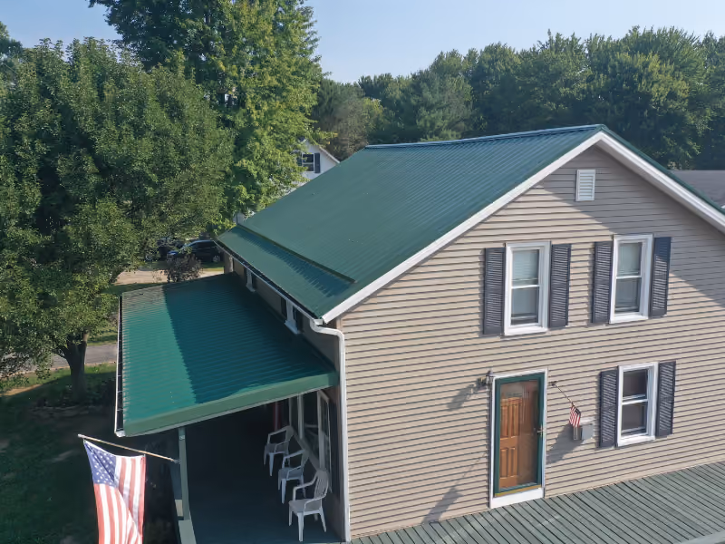 We completed a new metal roof and gutters on this home in Elyria, Ohio.