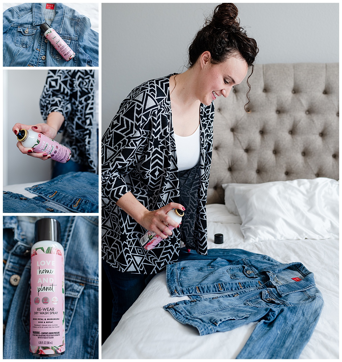 a woman holding a spray bottle