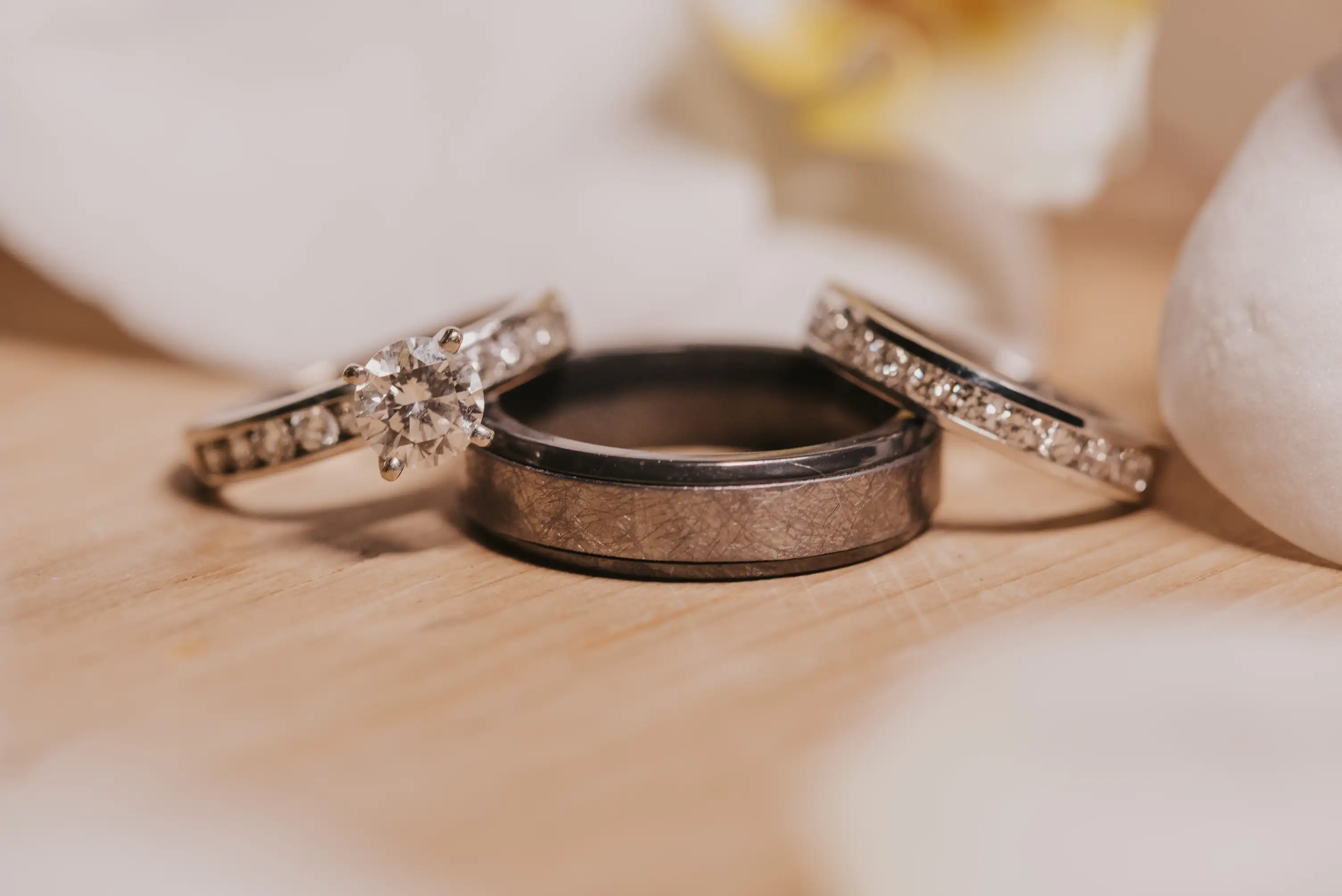 a close up of wedding rings