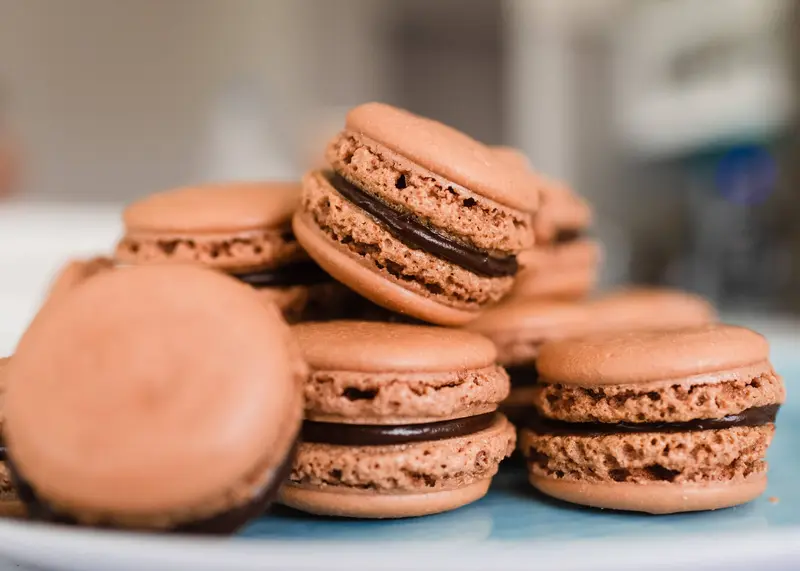 Stack of chocolate French macarons