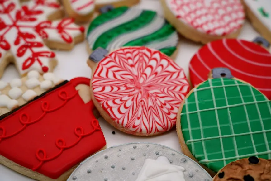 Christmas sugar cookies decorated with royal icing