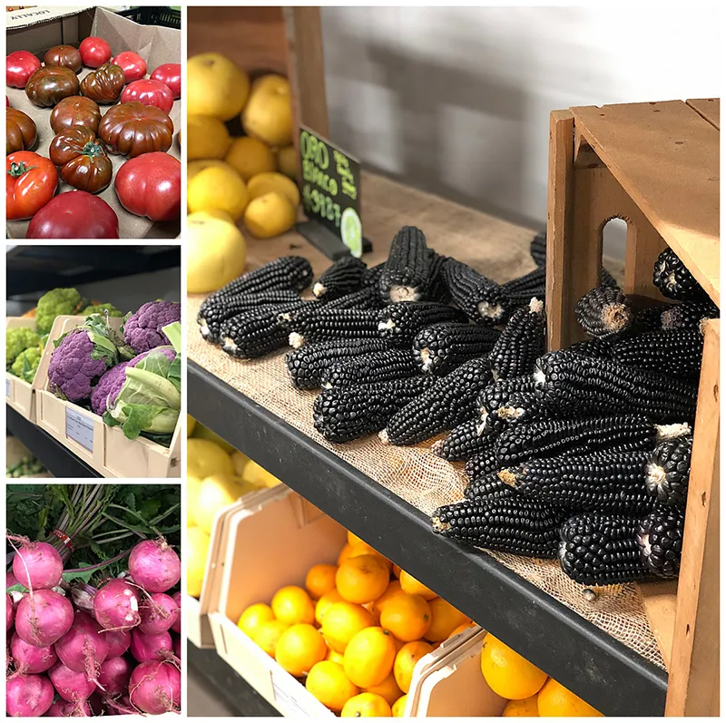 a variety of vegetables on shelves