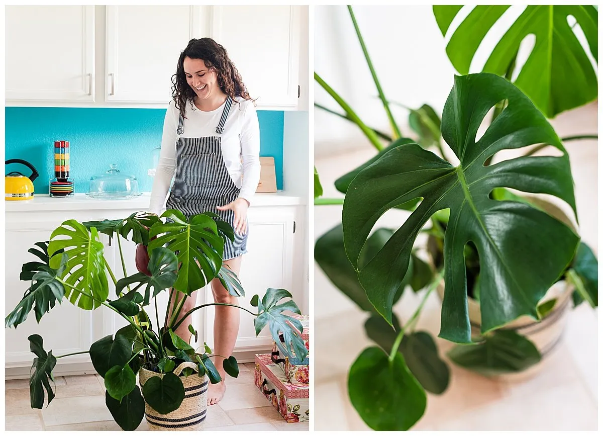 a woman standing in a pot with a plant