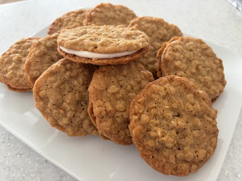 Homemade oatmeal creme pies with pumpkin spice filling