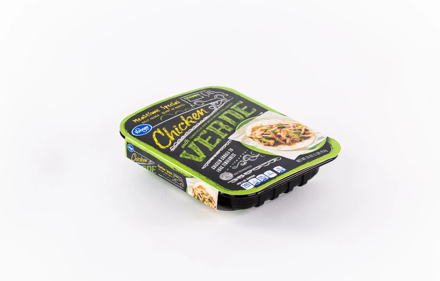 Thermoformed meal tray with printed sleeve for Chicken Verde
