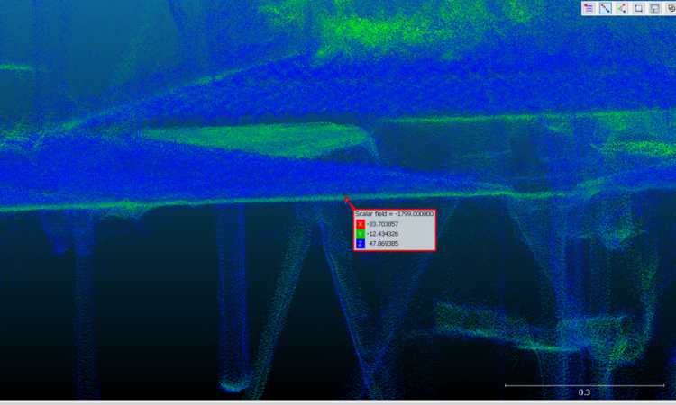 Bottom edge of gantry point cloud