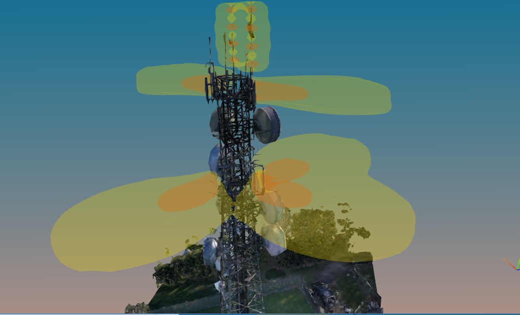 Figure 2: 3D Reality captured environment and in situ EME exclusion zone simulation.