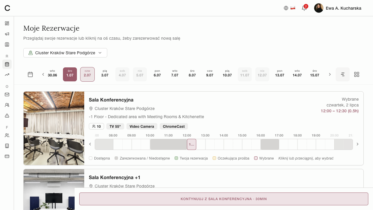 Cluster — potwierdzona rezerwacja w aplikacji