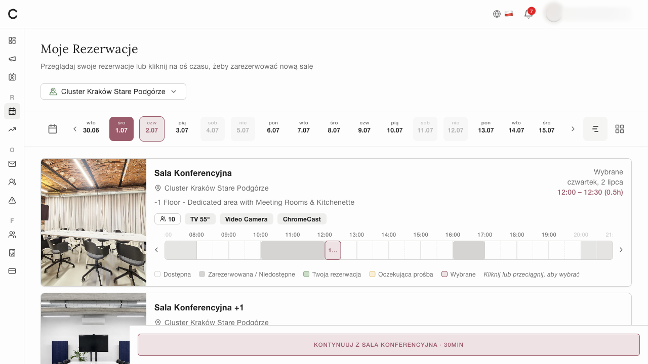 Cluster — potwierdzona rezerwacja w aplikacji