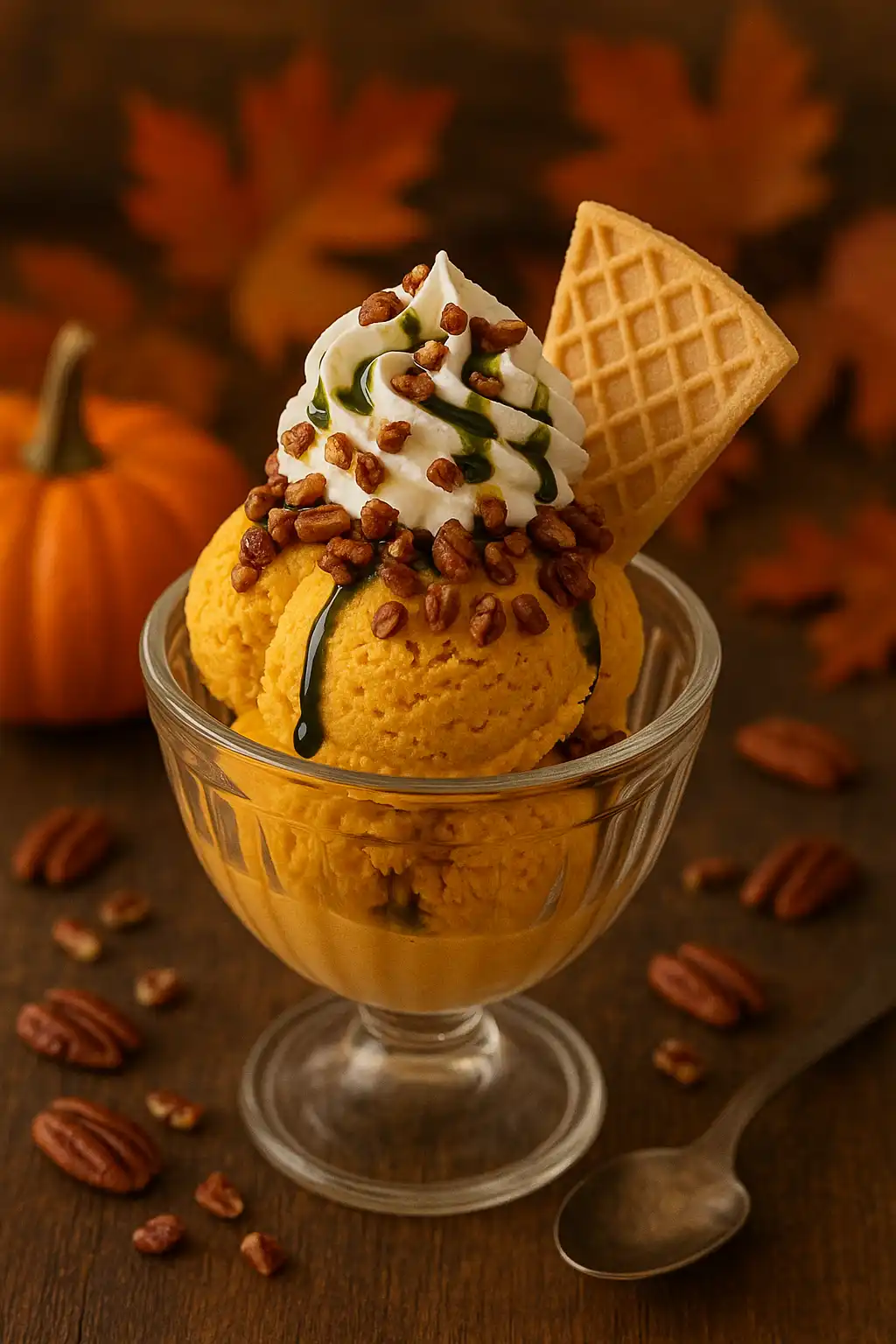 Kürbiseis mit Pumpkin Spice und Pekannüssen