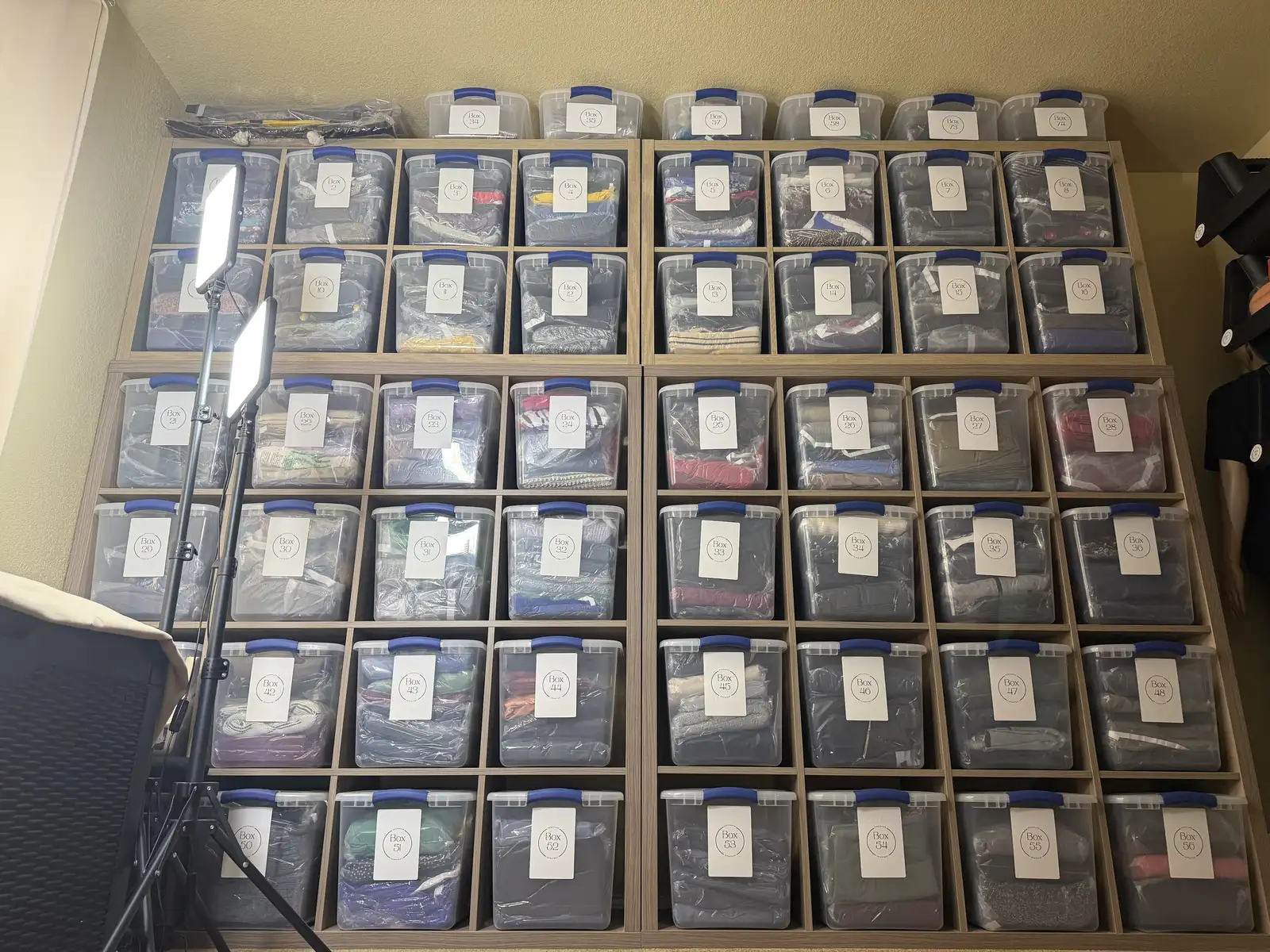 Giada's wall of numbered inventory bins