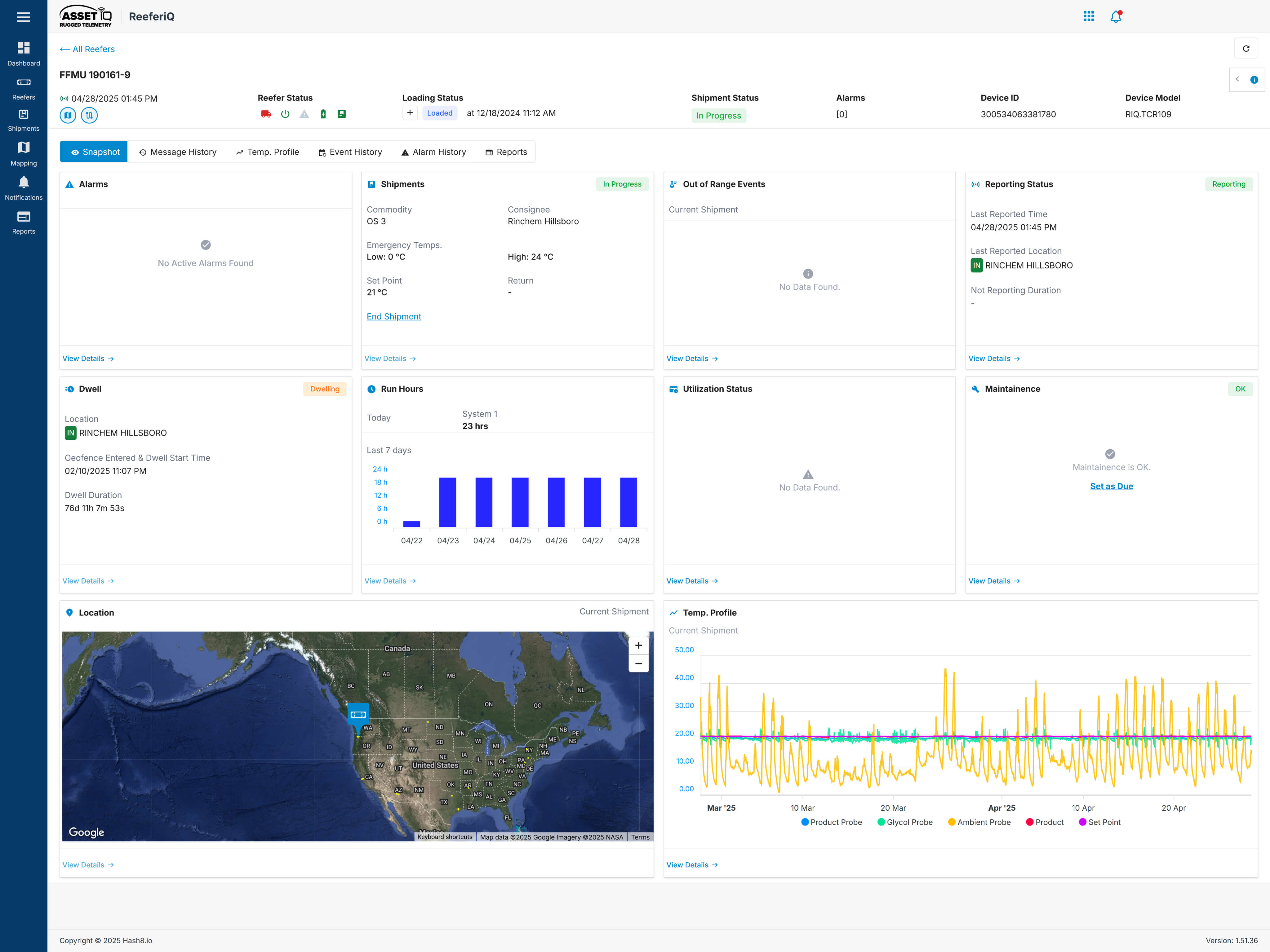 Dashboard view of Reefer IQ