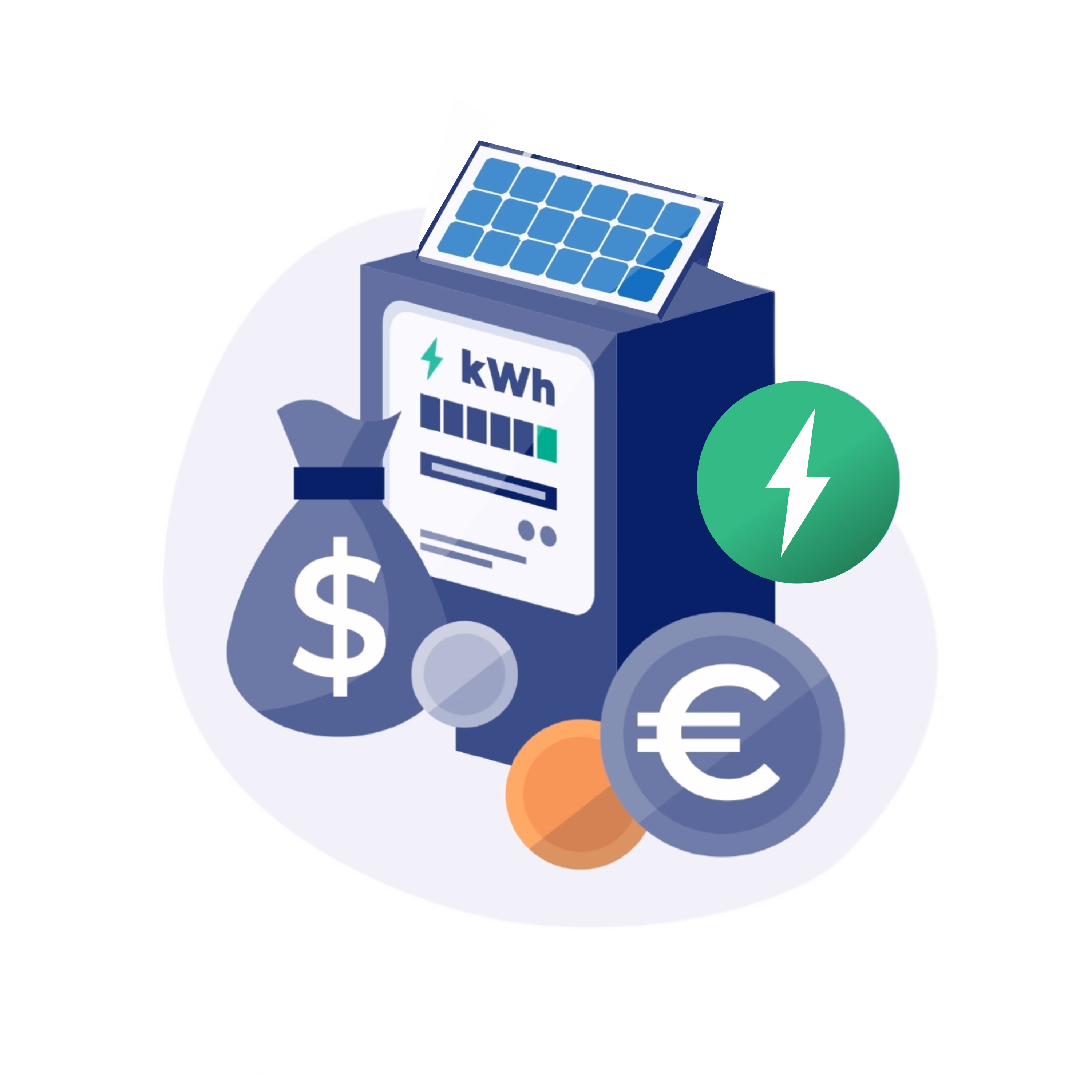 Comptador d'energia, monedes i bossa de diners: finançament de renovables