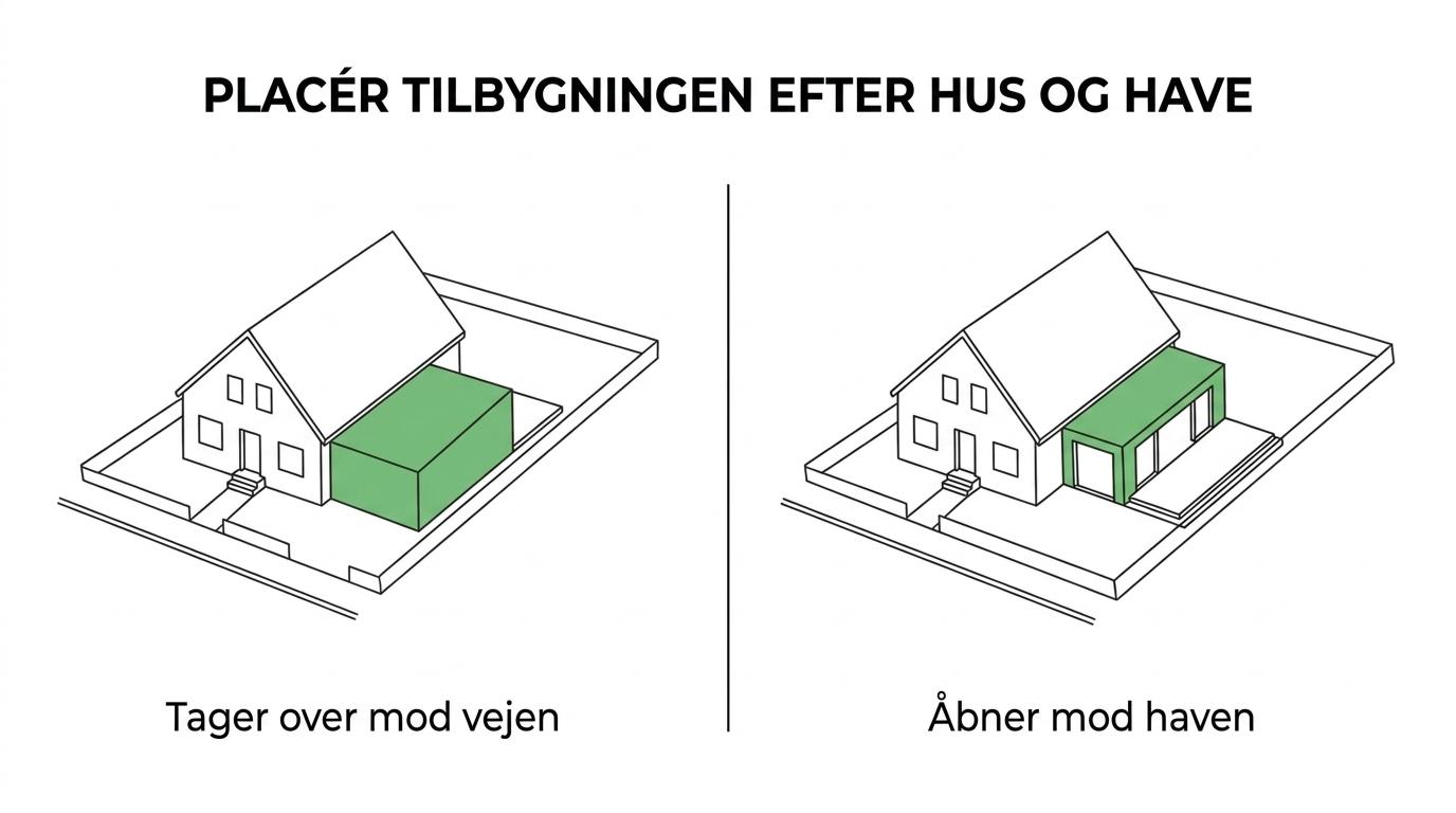 Sammenligning af tre villaudvidelser: en bagtilbygning mod haven, en sideudvidelse langs huset og et mellemled mellem gammelt og nyt.