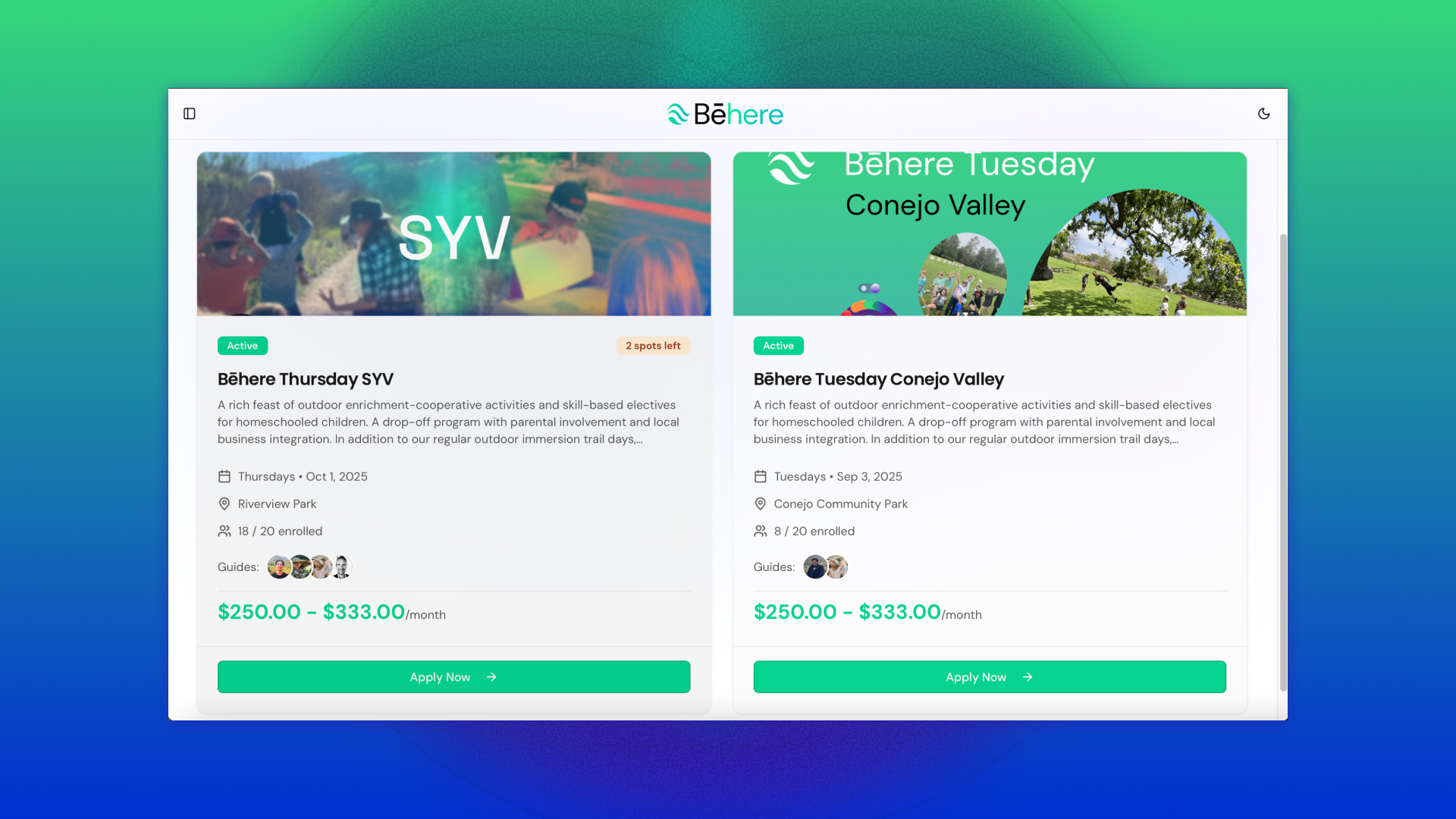 Bēhere Program Enrollment View