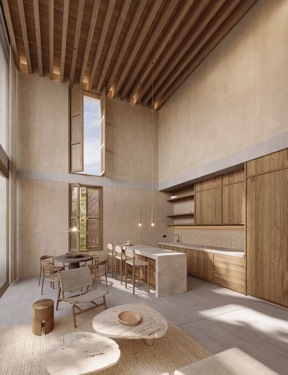 Interiores sostenibles y elegantes de Mayab Tulum, perfectos para aquellos interesados en comprar propiedades en México