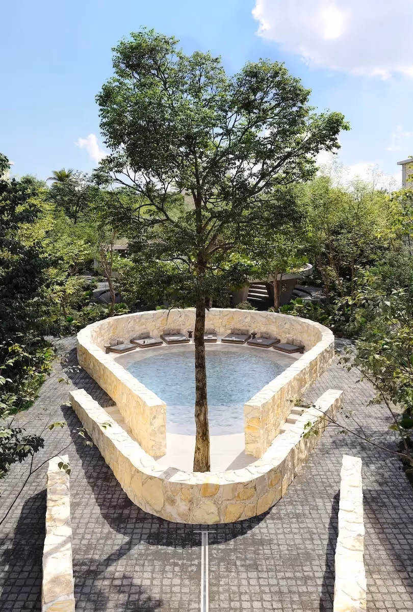 Cenote-style natural pool at residential project Mayab Tulum, for those who want to buy apartment in Tulum