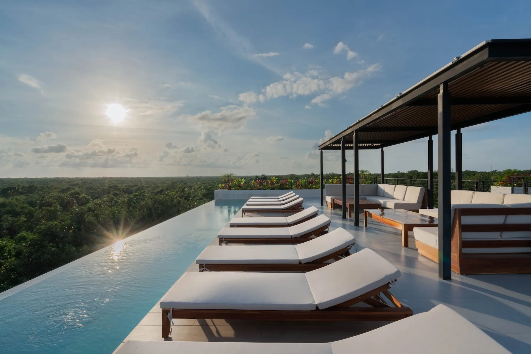 Sunset at rooftop of real estate investment 525 Tulum