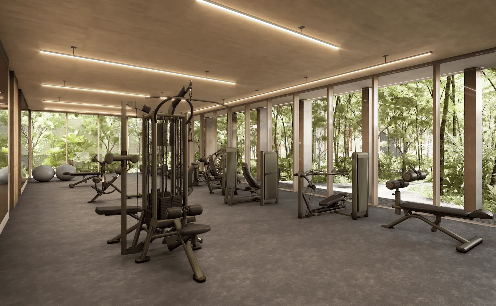 Indoor gym equipped with Panatta machines at Mayab Tulum - sustainable amenity design that defines condos in Tulum