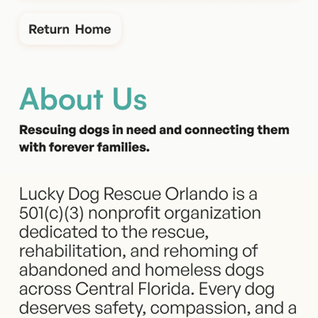 image of the Lucky Dog Rescue Orlando mobile about page