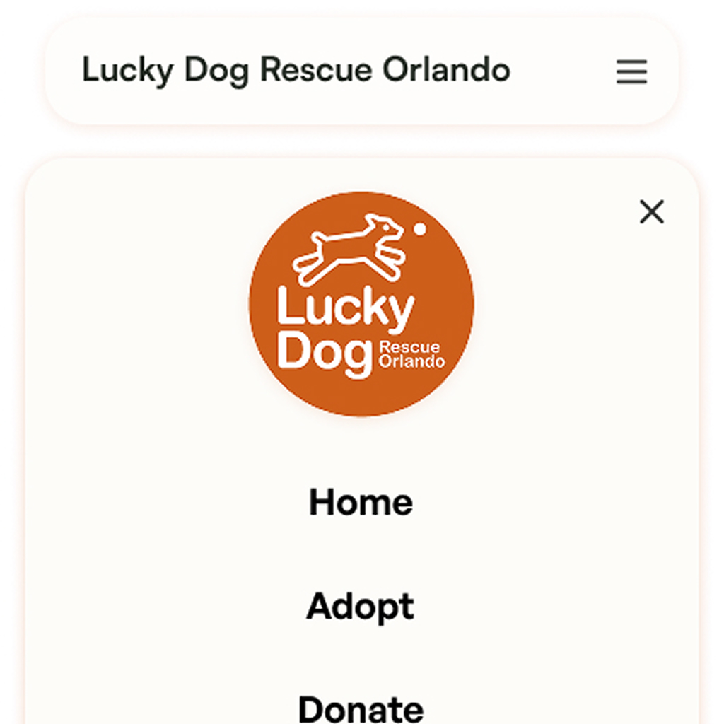 image of the Lucky Dog Rescue Orlando mobile menu