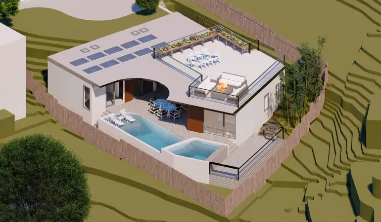 Example of modern home integrated with nature