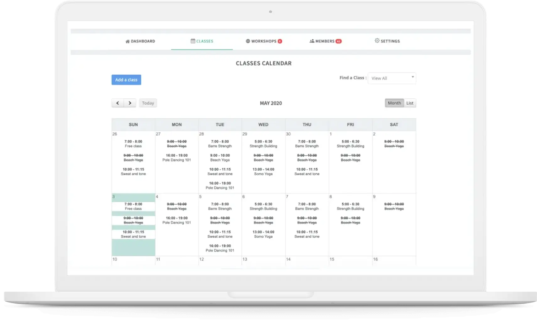StudioBookings calendar