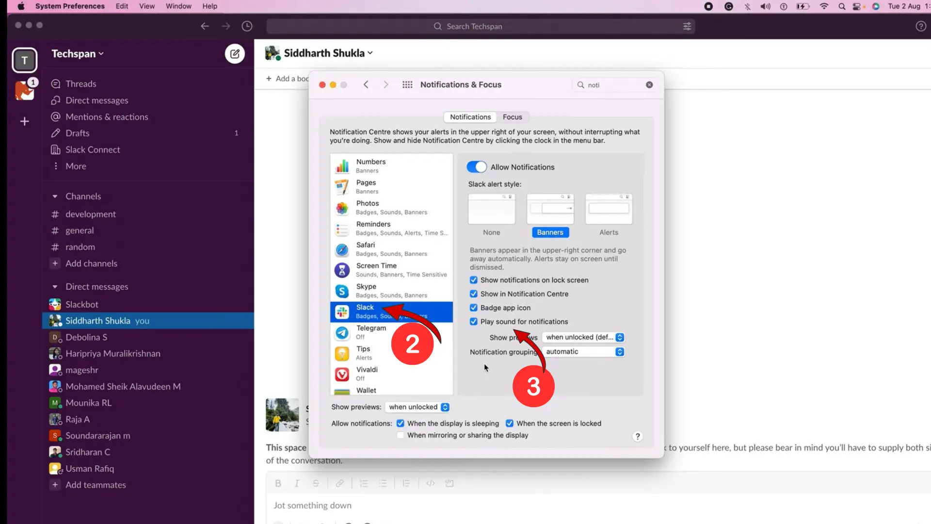 Check macOS notification sound settings for Slack