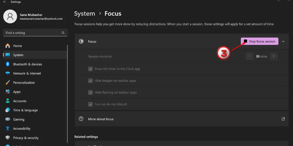 Turnoff Focus Assist on window
