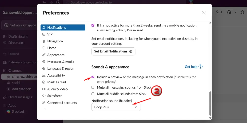 slack in app notification on
