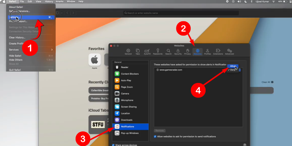slack notification allow in Safari