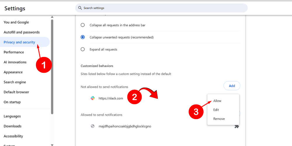Chrome slack notification allow