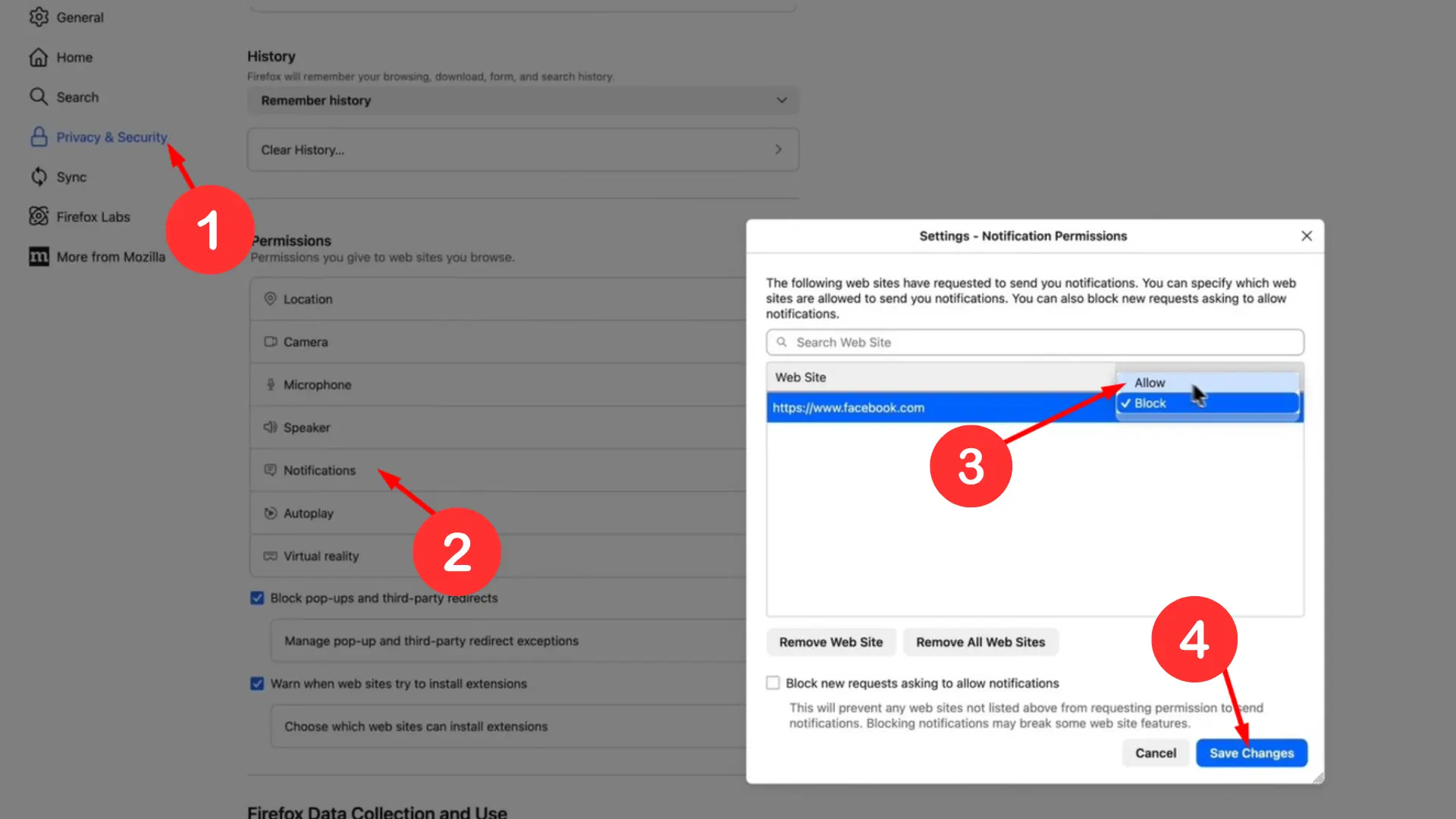 firefox site notification allow