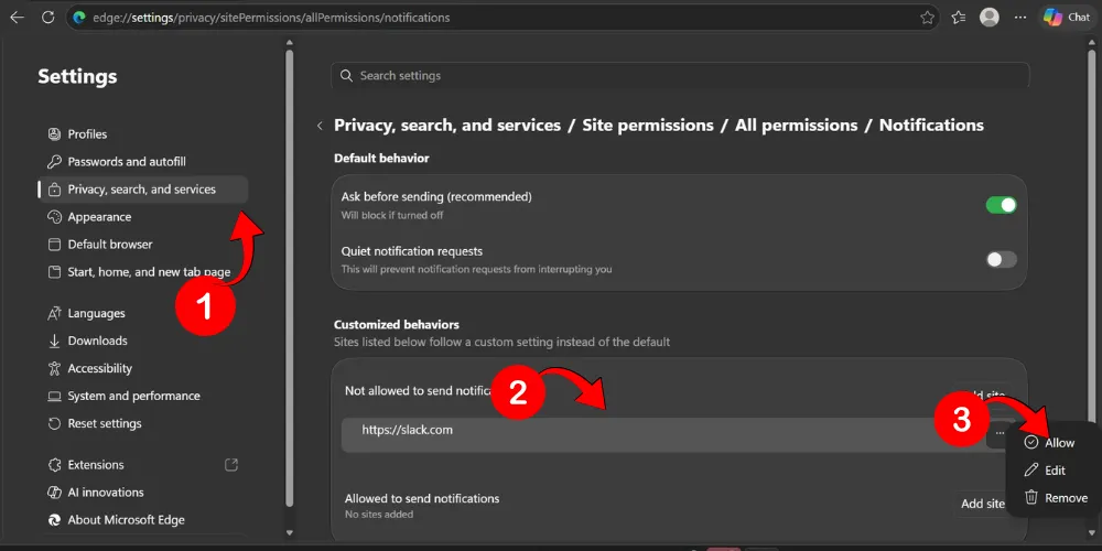 Fix Slack Notifications in edge Browser