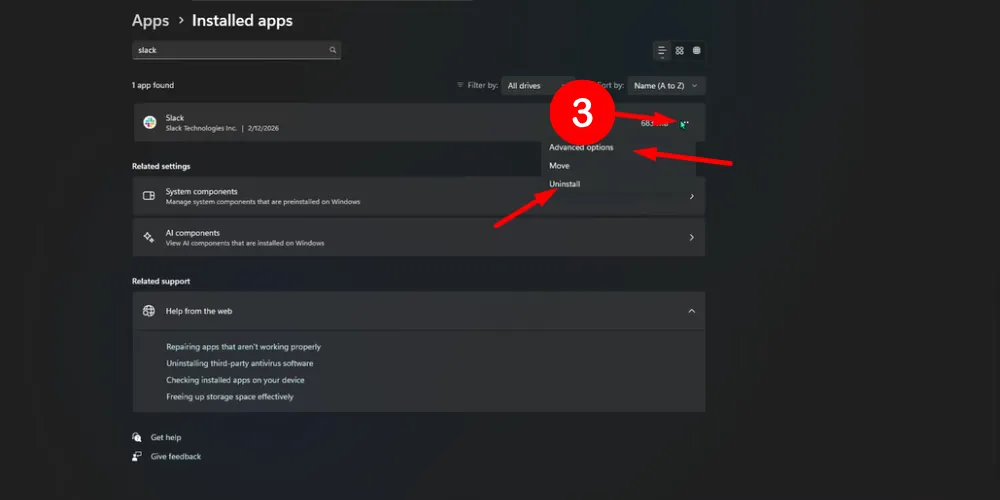 uninstall slack app from window