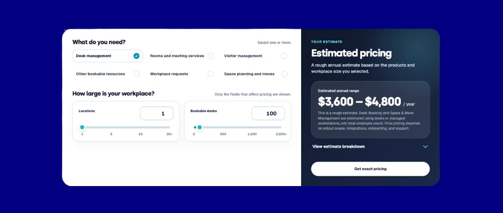 Tactic desk booking software pricing