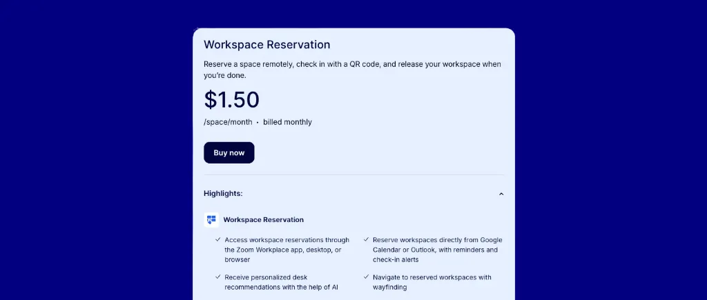 OfficeSpace meeting room booking software pricing
