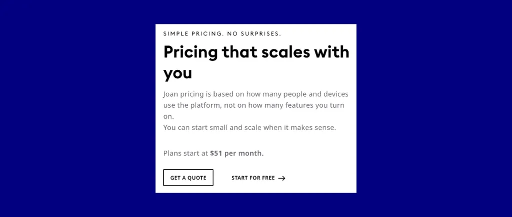 Joan meeting room booking software pricing