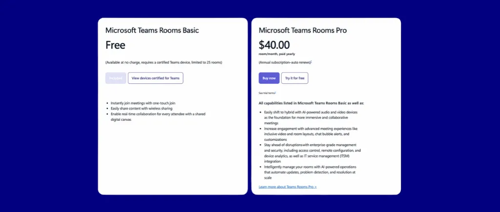 Microsoft Places meeting room booking software pricing
