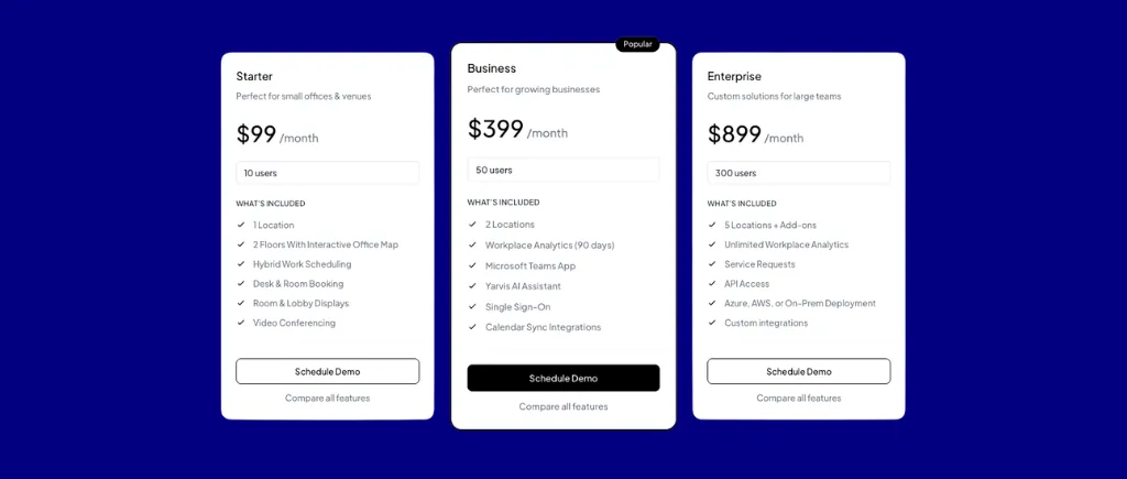 YAROOMS meeting room booking software pricing