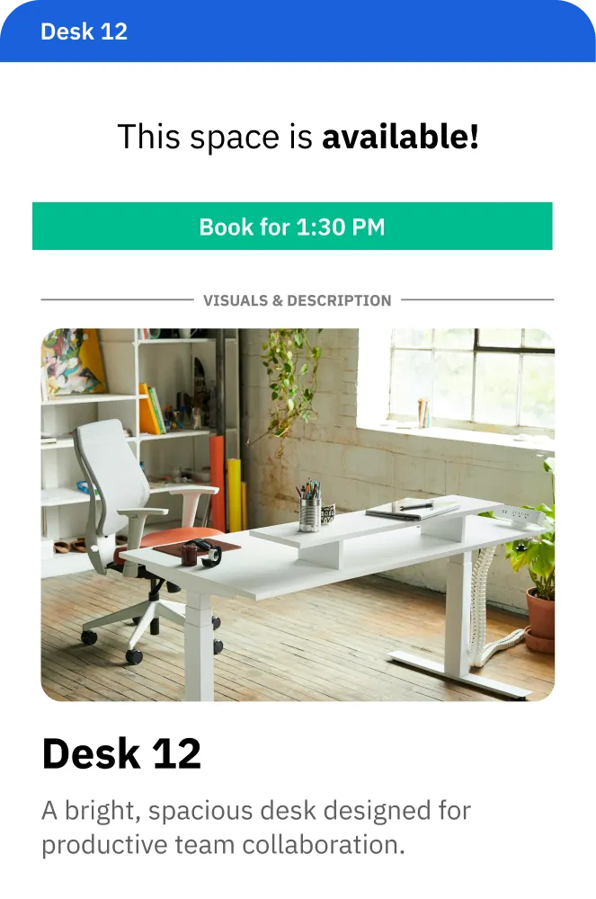 Bright, spacious white desk with office chair, plants, and shelves in a sunlit room.