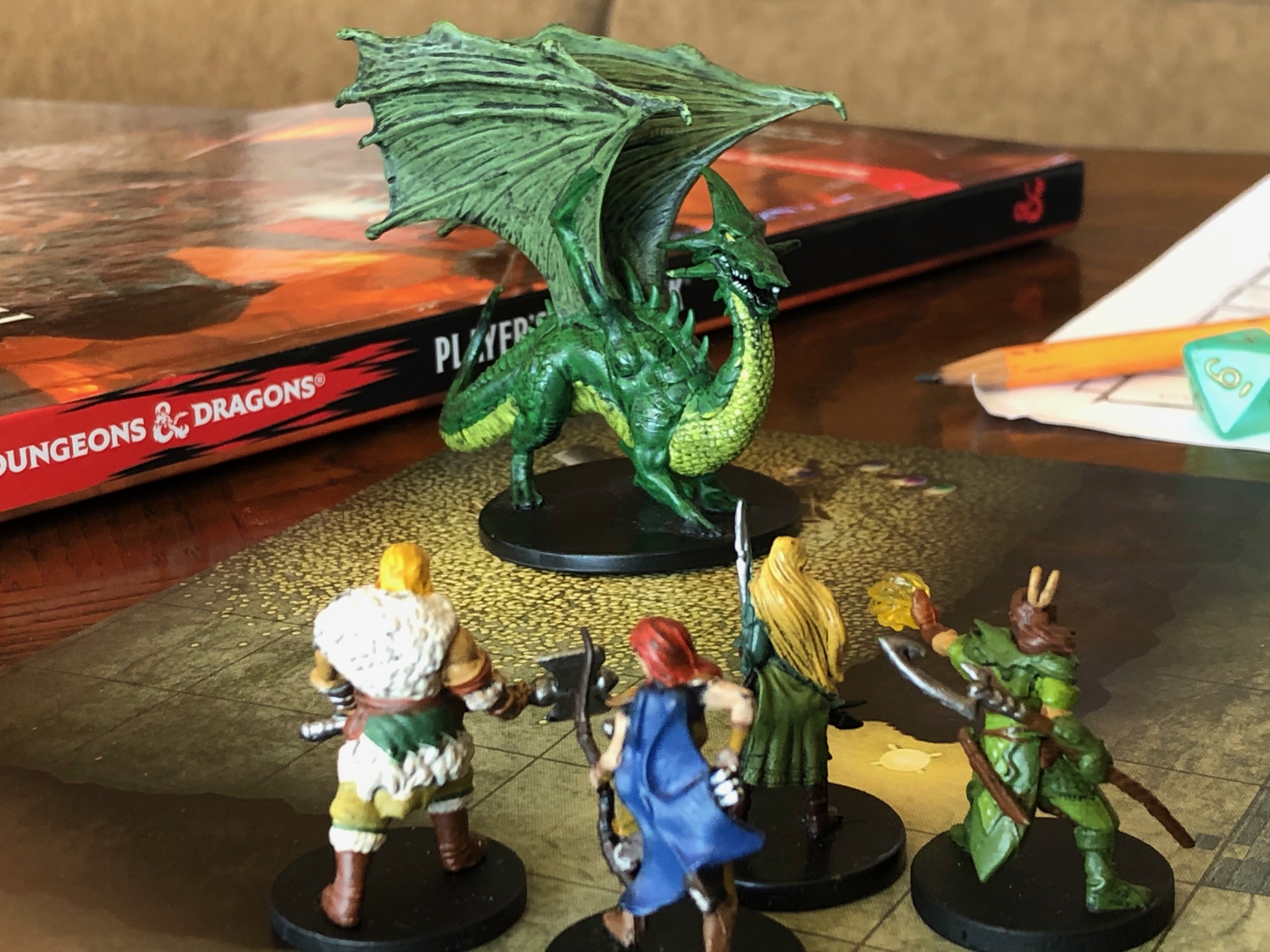 Dungeons and Dragons encounter with a green dragon.