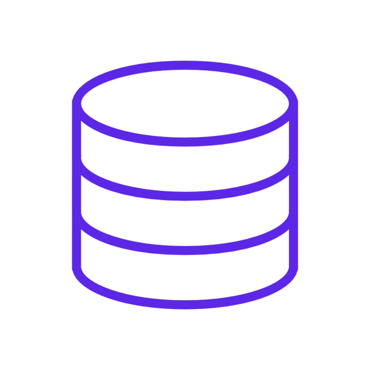 A purple icon of a stack of data on a black background