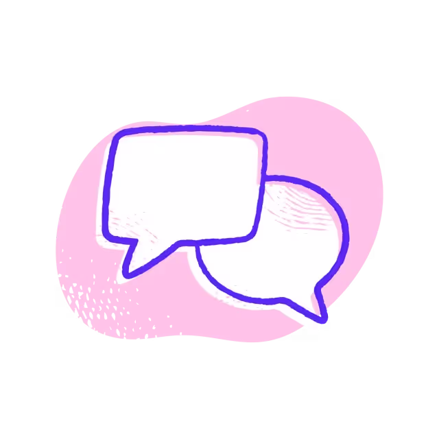 A drawing of two speech bubbles on a pink background