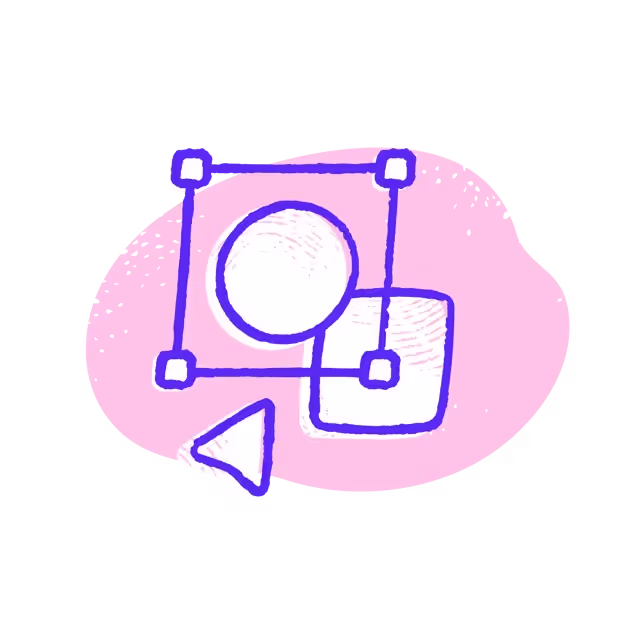 A blue and pink icon of a computer mouse