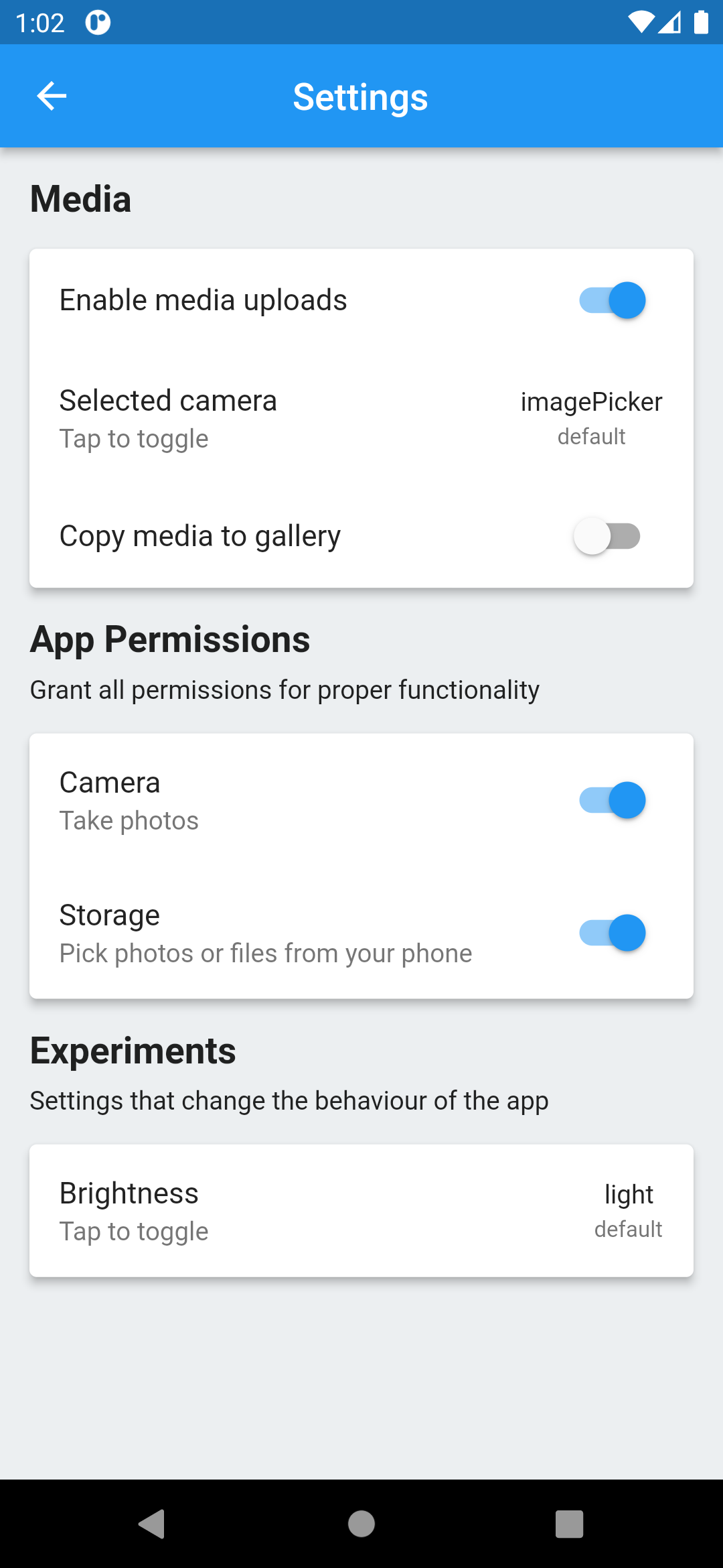 The Mobile App Settings screen