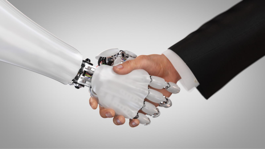 A handshake of a robot and a personAI-generated content may be incorrect.